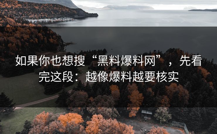 如果你也想搜“黑料爆料网”，先看完这段：越像爆料越要核实